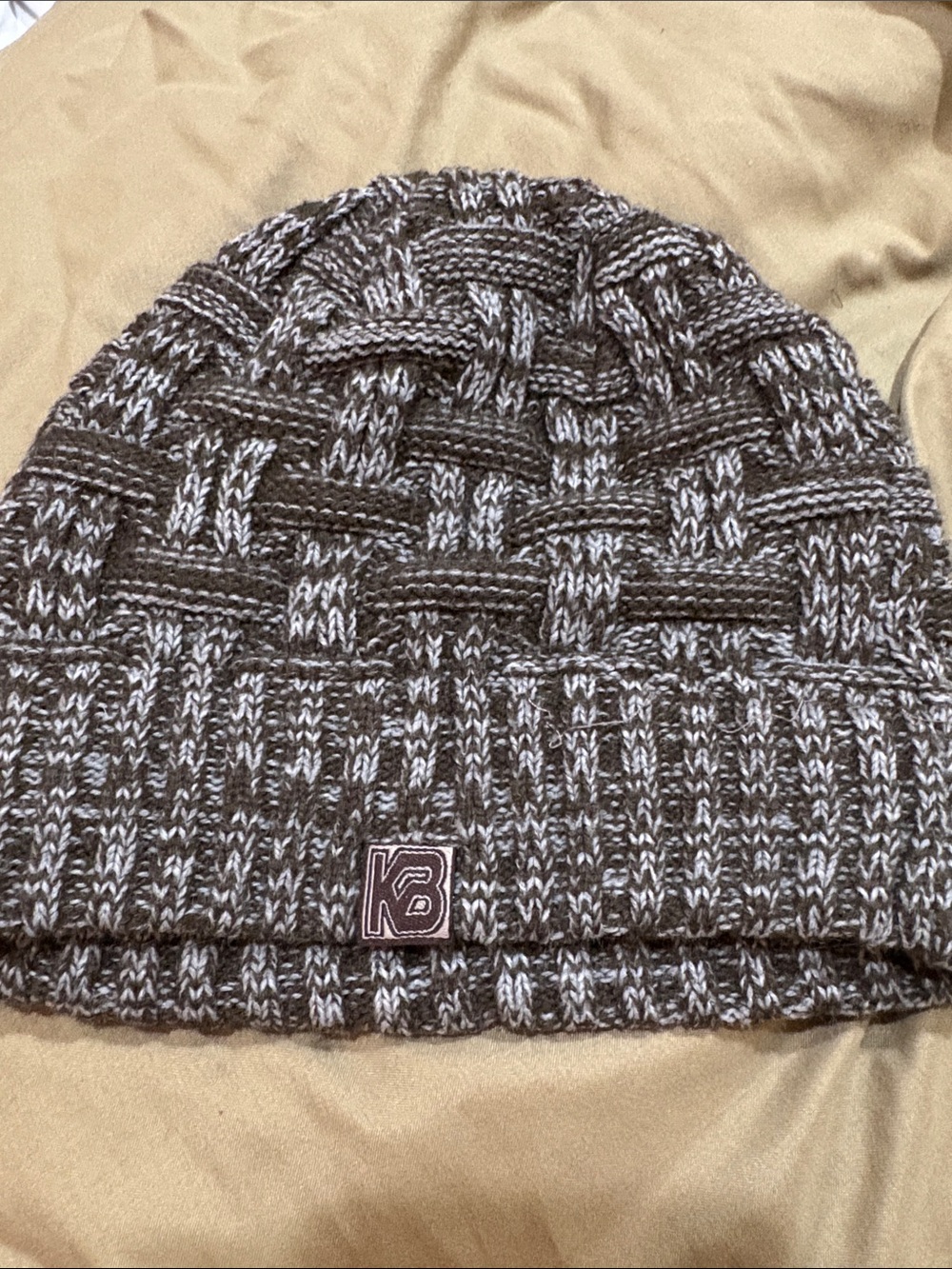 Kids Marled Brown & Cream Knit Beanie with KB Patch